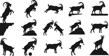 Goat silhouette collection diverse poses and actions for vector design