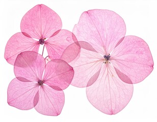 Delicate pink petals on white, translucent and intricate