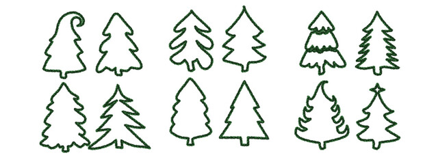 Christmas tree garland, wreath, and frame set with warm white and yellow lights. Realistic glowing pine branch decorations. Transparent background in vector file.