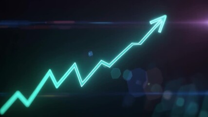 Abstract animation of a vibrant glowing teal line graph with an upward arrow symbolizing successful business growth financial market progress and data achievement - Powered by Adobe
