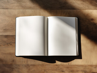 Open notebook with blank pages on a wooden desk, soft winter light, minimal planning aesthetic.