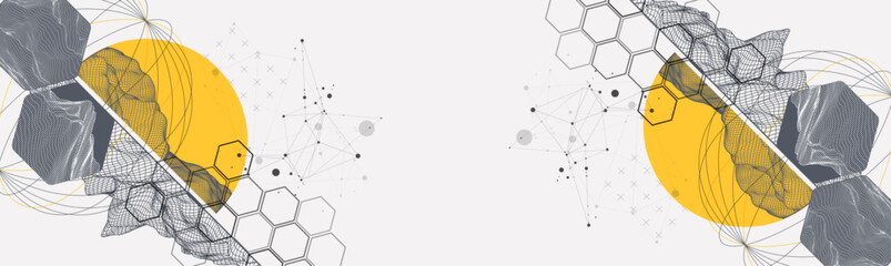 Abstract wireframe background. Modern science or technology art elements. Surface illustration inside circles