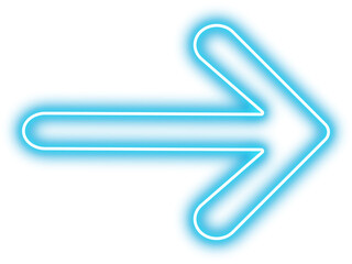 blue arrow icon on white background, blue arrow button, blue arrow icon, Right pointing blue color neon bright light arrow with glowing effect on transparent background for stylish designs