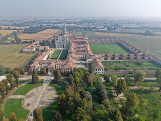Obraz premium Drone view at the monastery of Certosa di Pavia in Italy