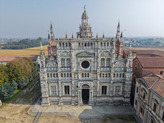 Drone view at the monastery of Certosa di Pavia in Italy