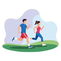 Couple Running Together Outdoors for Fitness and Healthy Lifestyle