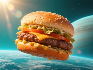 Astronauts Enjoying Space Burgers in Orbit