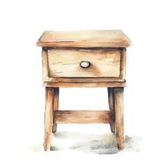 Beautiful wooden bedside table painting design set. Hand-painted style, vectorized, vector set available in EPS, An Elegant watercolor painting design collection