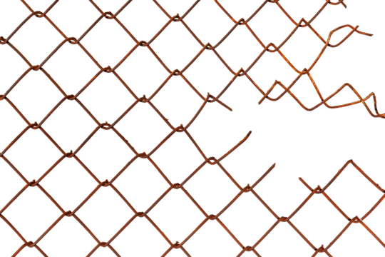 The texture of the metal mesh on a white background. Torn steel, metal mesh with holes - Powered by Adobe