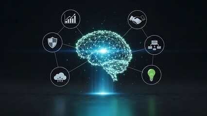 Digital Brain with Connecting Icons AI Technology Innovation