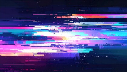 Abstract digital data glitch with colorful horizontal lines
