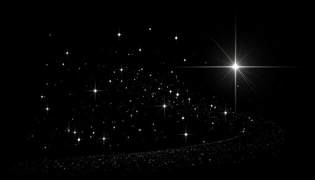Bright star and sparkling trail in deep, dark space