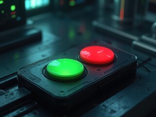 Bright Green and Red Push Buttons on Control Panel