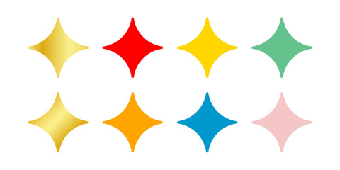 A set of bright decorative stars in various colors. Suitable for posters, stickers, banners, social media and holiday designs. Isolated elements. Image. Template. Attributes. Vector. Design. Sticker. 
