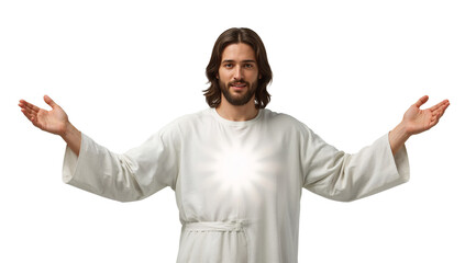 Figure of a benevolent man with outstretched arms conveying a sense of acceptance and grace