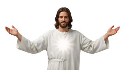 Figure of a benevolent man with outstretched arms conveying a sense of acceptance and grace