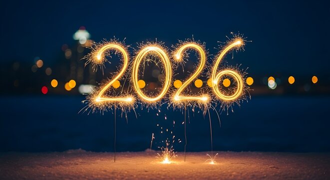 Sparkling 2026 New Year celebration festive light painting photography