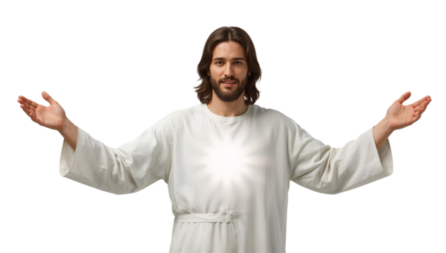 Figure of a benevolent man with outstretched arms conveying a sense of acceptance and grace