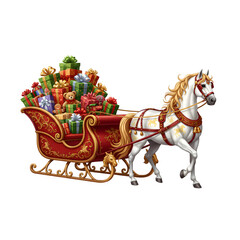 Elegant Christmas Sleigh with Gift Boxes Pulled by Horse