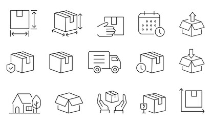 Vector monochrome moving line icon set