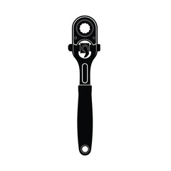 Black silhouette of a ratchet wrench on white background