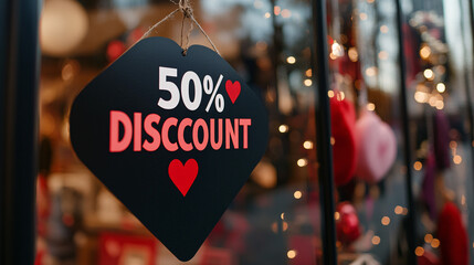 Exciting 50 percent discount sale sign with hearts for Valentine's Day