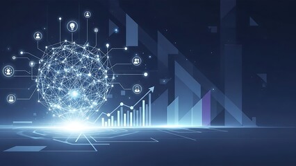 Global network connection, data analysis, and business growth concept. Abstract digital illustration representing technology, artificial intelligence, and innovation for future solutions