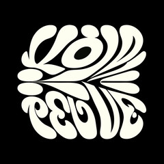 Creamy white groovy text on black background retro