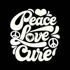 Creamy white peace love cure text on black leukemia awareness
