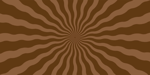 Candy color sunburst background. Abstract chocolate cream sunbeams design. Colorful spinning lines for template, banner, poster, flyer. Sweet rotating cartoon swirl or whirlpool. Vector backdrop.