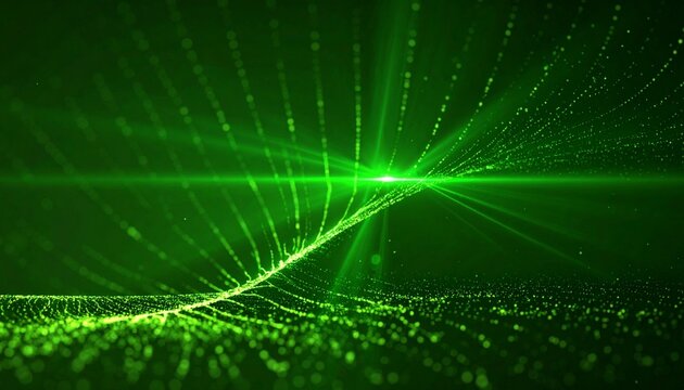 Green abstract data flow with bright central light