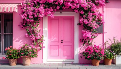door and flowers in a garden