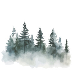 Watercolor_style_painting_of_hand_painted_forest. Hand-painted style, vectorized, vector set available in EPS An Elegant watercolor painting design collection, Winter tree