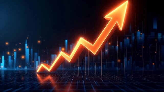 Upward trending graph with glowing arrow