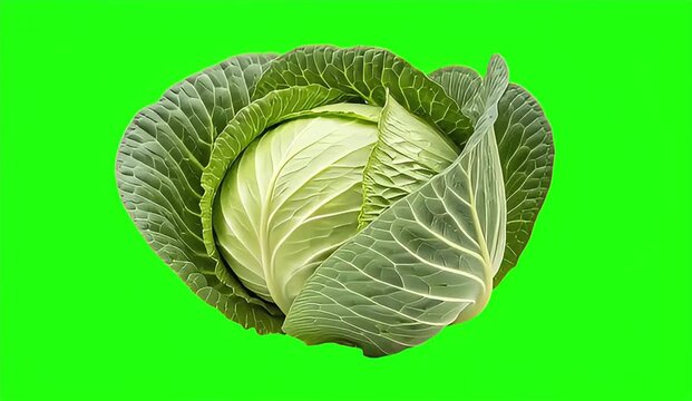 fresh cabbage isolated on a green screen or chroma key background