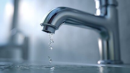 Faucet with water drops closeup