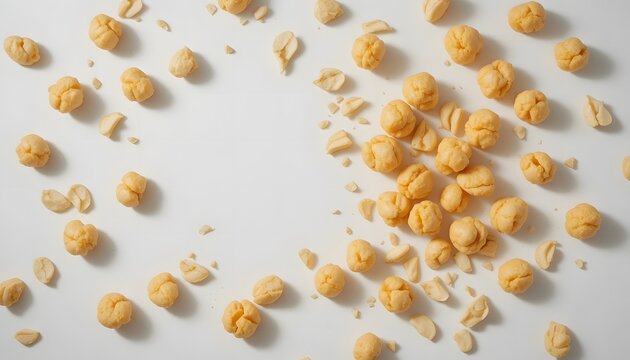 Flat Lay of Peanut Puff Snacks on White Background