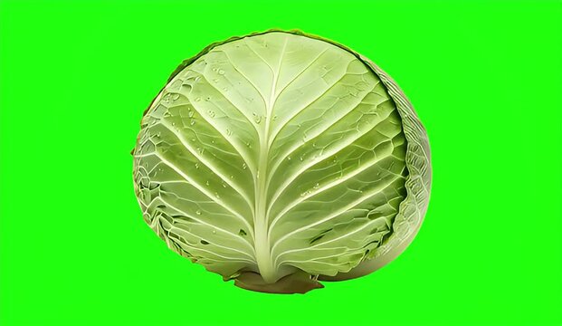 fresh cabbage isolated on a green screen or chroma key background