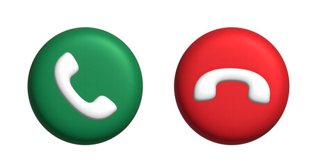 3D Green and Red Call Button Icons on Transparent Background. Ideal for App UI, Communication Designs, Customer Support Graphics and Digital Interfaces.