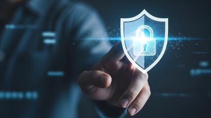 Cybersecurity protection concept with shield and padlock illustration