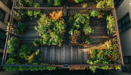 Aerial View of a Lush Green Vertical Garden on a Building Facade.