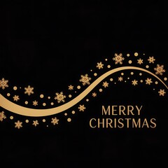 Elegant Christmas Greeting Vector &ndash; Golden Snowflakes & Wave Line on Black Background with Festive Message