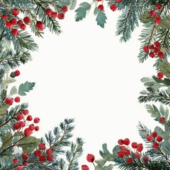 Watercolor Christmas pine frame
