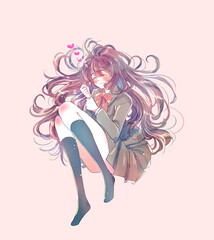 寝転がる女子学生　好き　笑顔