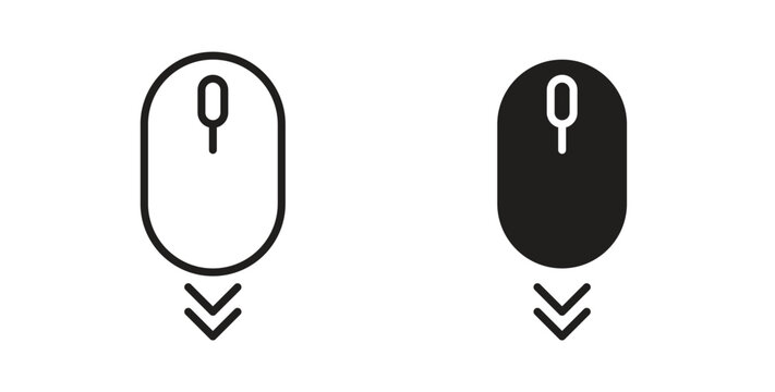 Scroll down computer mouse icon in doodle and stroke style.