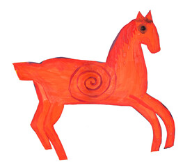 Red horse, Chinese 2026 New Year's symbol, isolated on a transparent background. Hand drawn Gouache painting