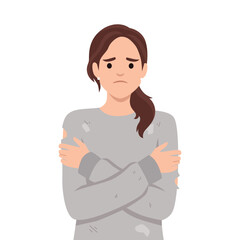 Cold Woman Shivering in Winter Chill. Flat vector illustration isolated on white background