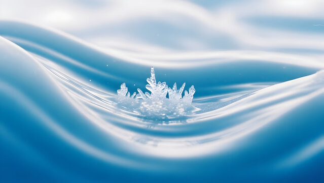 Abstract rendering of cold liquid creating ice crystal patterns, symbolizing the beauty of winter, cold energy, and seasonal aesthetic.
