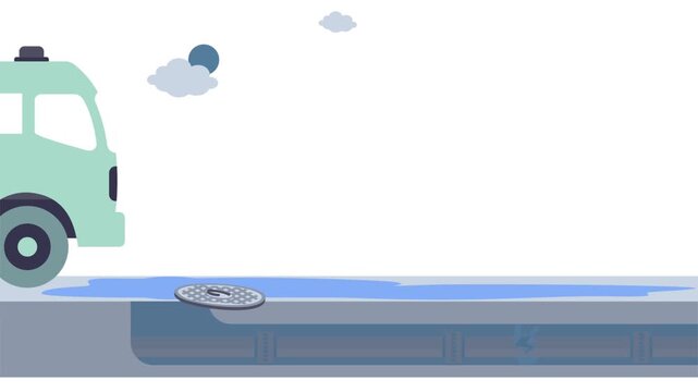 Engineer pointing to Underground pipes damage with visible leakage animation, Water supply Tanker filling cistern animated video, plumbing worker Clip Handyman Service footage HVAC technician motion