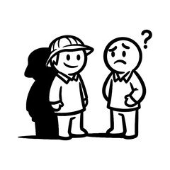 Minimalist Black Line Art Illustration of Two People with Shadow